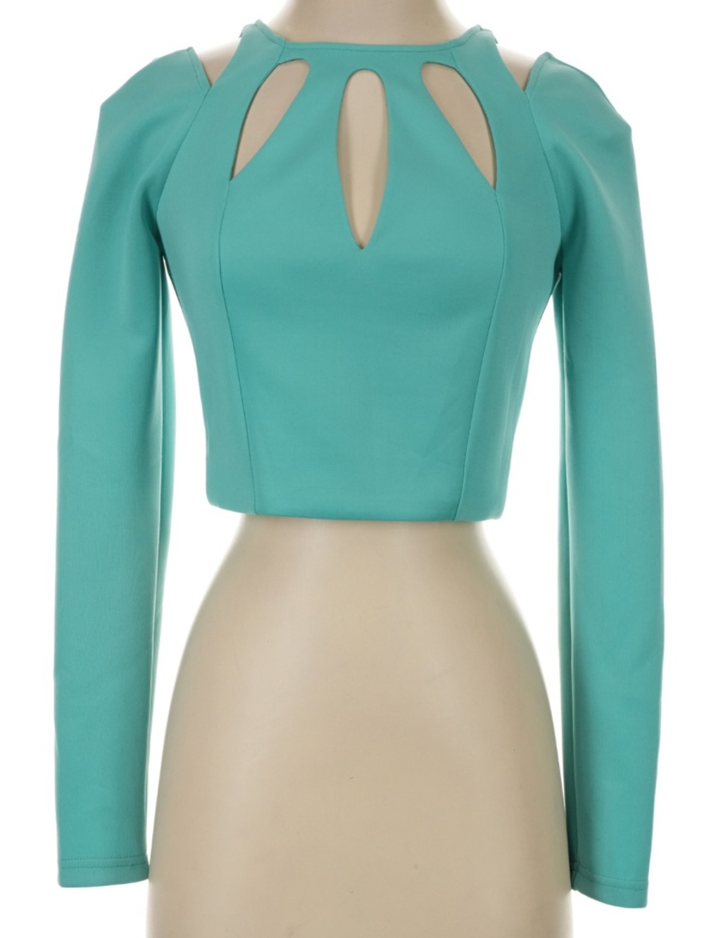 bebe Aqua Teardrop Cutout Long-Sleeve Crop Top